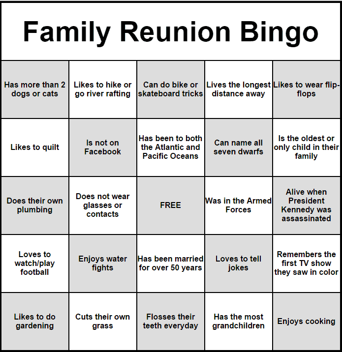 Family Reunion Bingo
