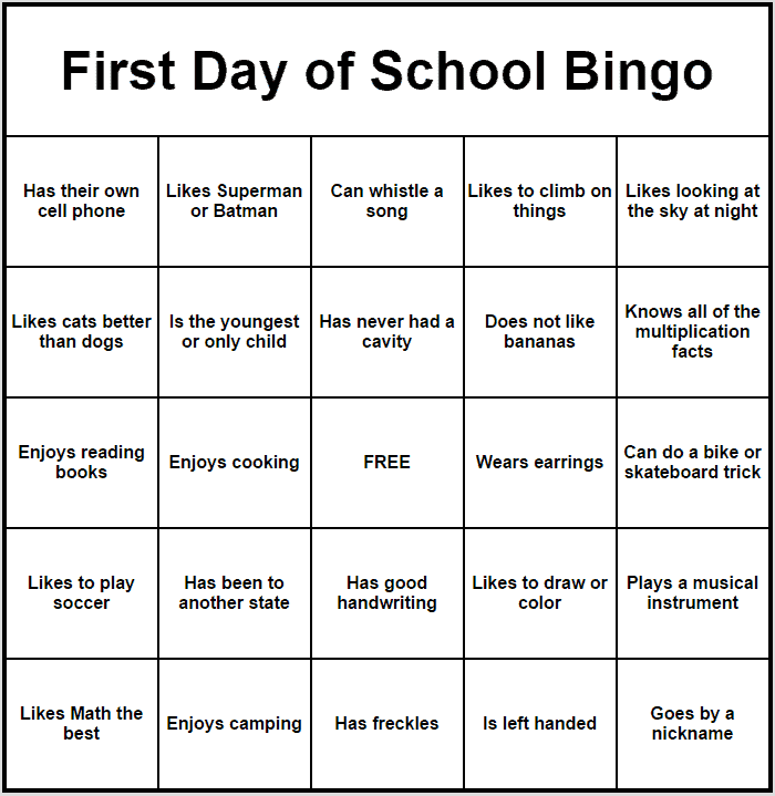 class bingo cards