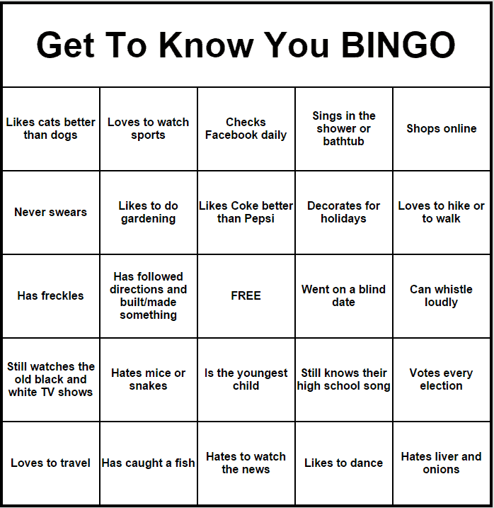 Get To Know You Bingo